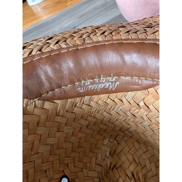 Vintage Medium Straw Sun Hat With Striped Ribbon Band And Ventilated Crown M - Picture 5 of 8